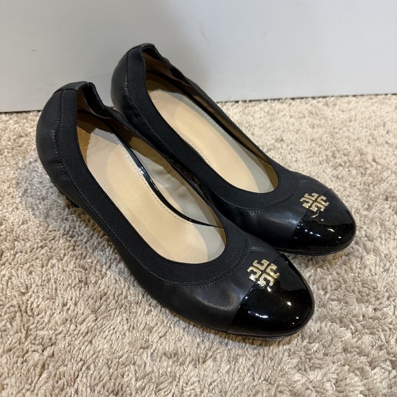 Tory Burch Shoes Womens Size 9.5 Black Amy Pump Cap Toe Block Heel Logo - Picture 3 of 13